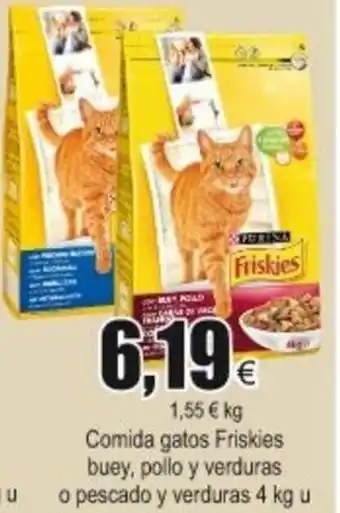 FROIZ Comida gatos Friskies buey, pollo y verduras o pescado y verduras 4 kg u oferta