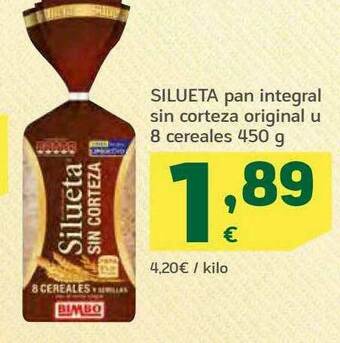 HiperDino Silueta Pan Integral Sin Corteza Original U 8 Cereales oferta