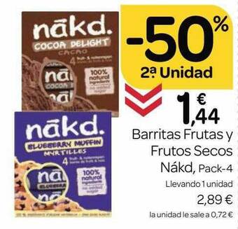 Supermercados El Jamón -50% 2a Unidad Barritas Frutas Y Frutos Secos Nákd oferta