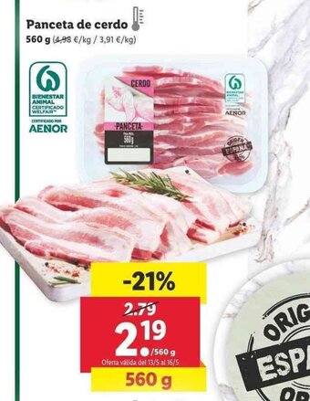 Lidl Panceta de Cerdo 560g oferta