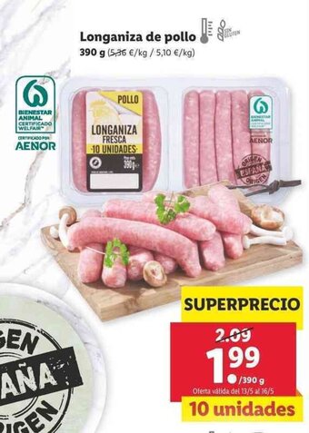 Lidl Longaniza de pollo 390g oferta