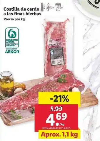 Lidl Costilla de cerdo a las finas hierbas aprox. 1,1kg oferta