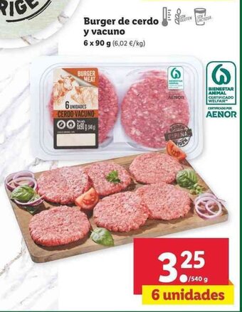 Lidl Burger de cerdo y vacuno 6 x 90g oferta