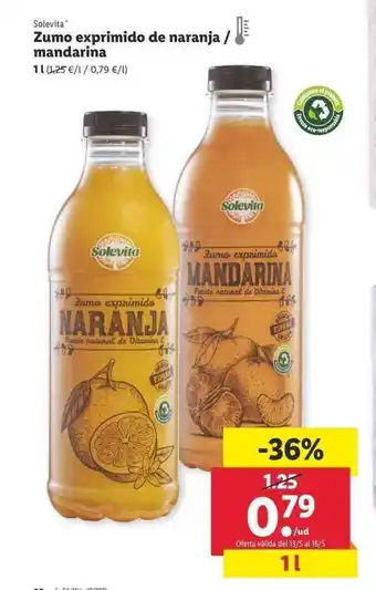 Lidl Solevita Zumo exprimido de naranja / mandarina 1L oferta