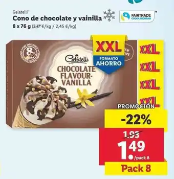 Lidl Gelatelli Cono de chocolate y vainilla 8 x 76g oferta