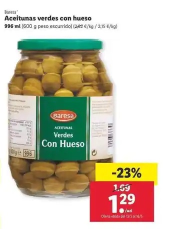 Lidl Baresa Aceitunas verdes con hueso 996ml oferta