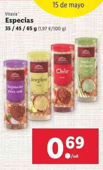 Lidl Vitasia Especias 35 / 45 / 65g oferta