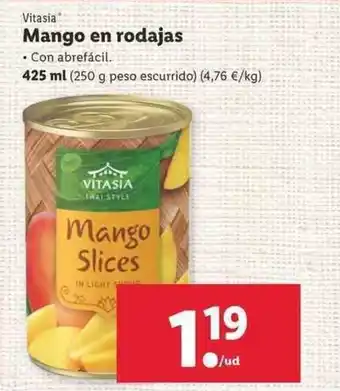 Lidl Vitasia Mango en rodajas 425ml oferta