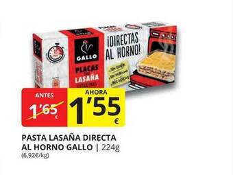 Supermercados MAS Pasta Lasaña Directa Al Horno Gallo oferta