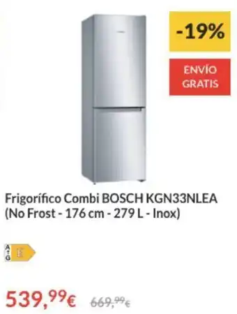 Worten Frigorífico Combi Bosch KGN33NLEA (No Frost - 176 cm - 279 L - Inox) oferta
