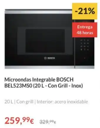 Worten Microondas Integrable Bosch BEL523MS0 (20 L - Con Grill- Inox) oferta
