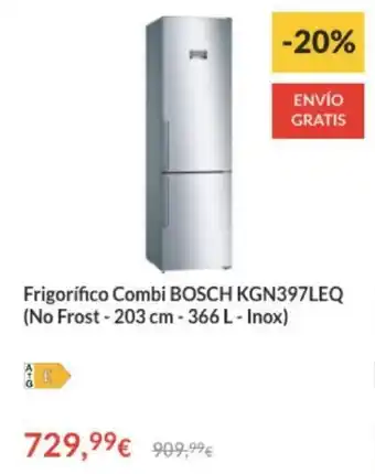 Worten Frigorífico Combi Bosch KGN397LEQ (No Frost - 203 cm - 366 L - Inox) oferta