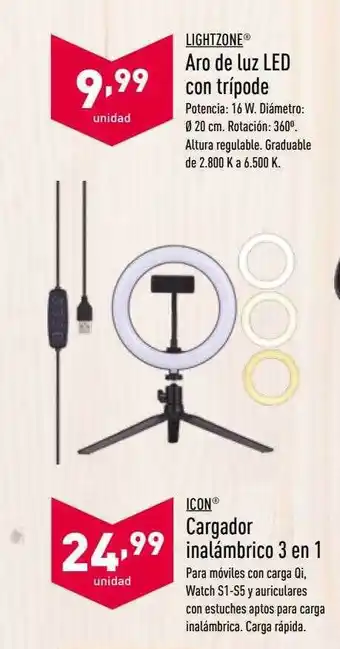ALDI Lightzone Aro De Luz Led Con Trípode Icon Cargador Inalámbrico 3 En 1 oferta