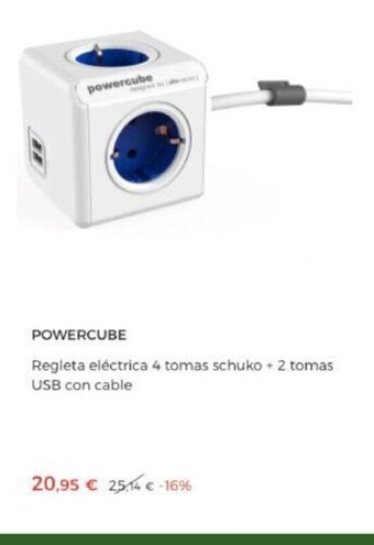 BriCor Powercube Regleta eléctrica 4 tomas schuko + 2 tomas USB con cable oferta