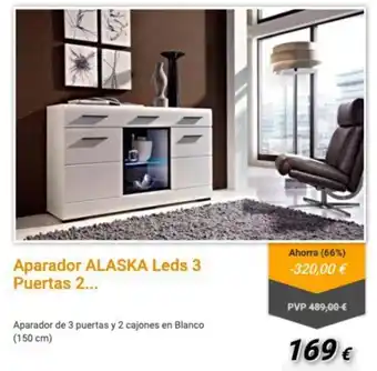 Atrapamuebles Aparador Alaska Les 3 Puertas 2 Aparador de 3 puertas y 2 cajones en Blanco (150 cm) oferta