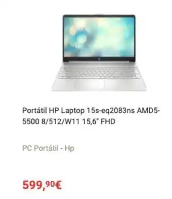 Fnac Portatil HP Laptop 15s-eq2083ns AMD5-5500 8/512/W11 15,6" FHD oferta
