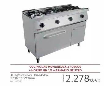 Makro Cocina Gas Monoblock 3 Fuegos + Horno Gn 1 1 + Armario Neutro oferta