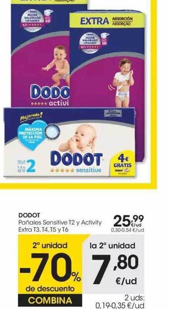 Eroski Dodot Pañales Sensitive T2 Y Activity Extra oferta