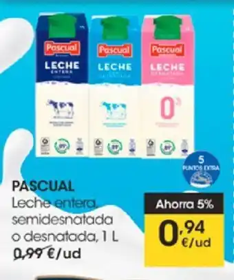 Eroski Pascual Leche entera semidesnatada o desnatada 1 L oferta