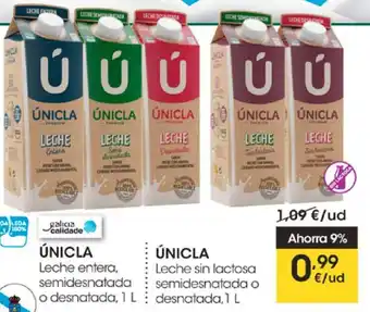 Eroski Únicla Leche entera, semidesnatada o desnatada 1L/ Únicla Leche sin lactosa semidesnatada o desnatada, 1 L oferta