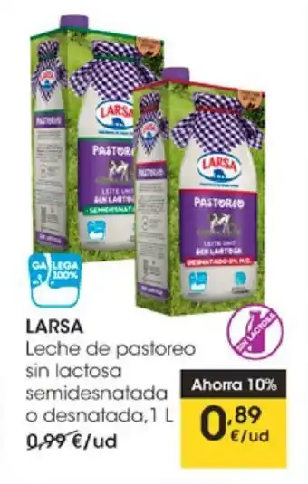 Eroski Larsa Leche de pastoreo sin lactosa semidesnatada o desnatada 1 L oferta
