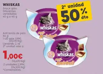 Kiwoko Whiskas snack gato diferentes variedades oferta