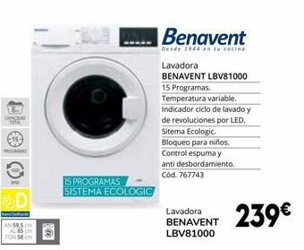 Conforama Lavadora benavent lbv81000 oferta