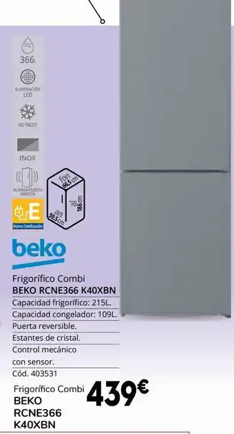 Conforama Frigorífico combi beko rcne366 k40xbn oferta