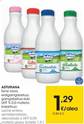 Eroski Asturiana leche entera, semidesnatada, desnatada o uht 0,0% materia grasa oferta