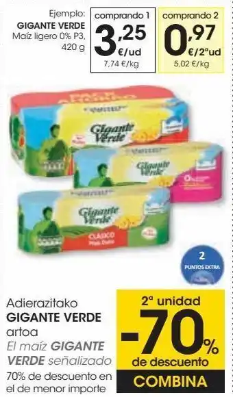 Eroski El maíz gigante verde señalizado oferta