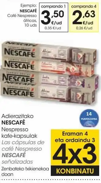 Eroski Las cápsulas de café nespresso nescafé señalizadas oferta