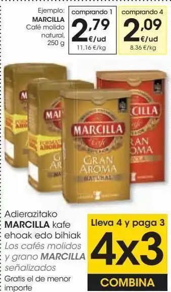 Eroski Los cafés molidos y grano marcilla señalizados oferta