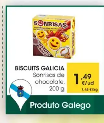 Eroski Biscuits Galicia Sanrisas de chocolate, 200g oferta