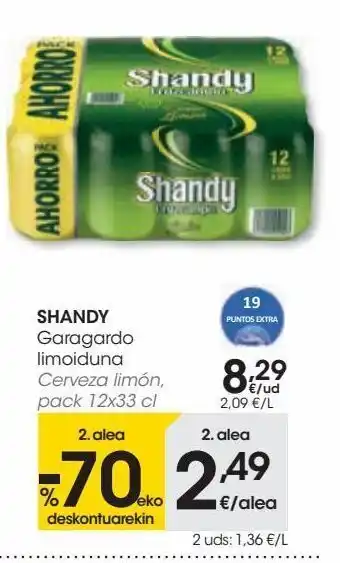 Eroski Shandy cerveza limón, pack 12x33 cl oferta