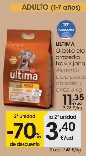 Eroski Ultima alimento para perros de pollo y arroz oferta