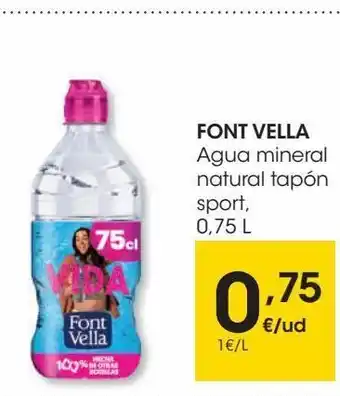 Eroski Agua mineral natural tapón sport, 0,75 l font vella oferta