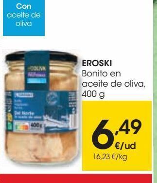 Eroski Eroski bonito en aceite de oliva, 400 g oferta