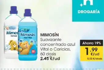 Eroski Mimosín Suavizante concentrado azul Vital o Caricias 60 dosis oferta