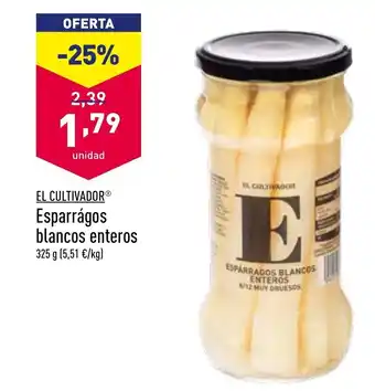 ALDI El Cultivador Esparrágos blancos enteros 325g oferta