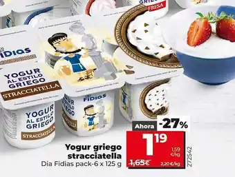 Dia Supermercados Yogur Griego Stracciatella Dia Fidias oferta