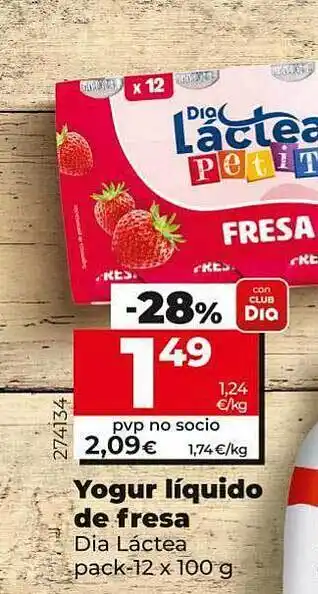 Dia Supermercados Yogur Líquido De Fresa Dia Láctea oferta