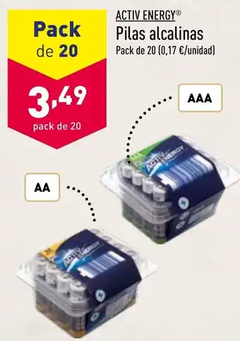 ALDI Activ Energy Pilas alcalinas Pack de 20 oferta