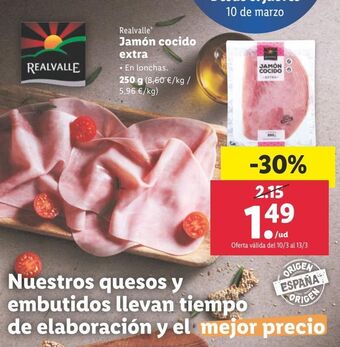 Lidl Jamón cocido extra realvalle oferta