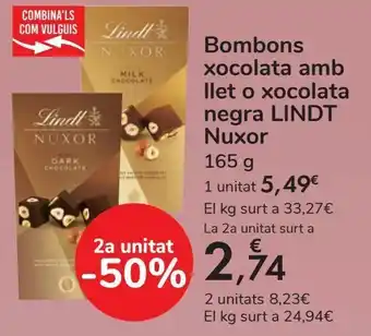 Carrefour Bombones chocolate con leche o chocolate negro lindt nuxor oferta