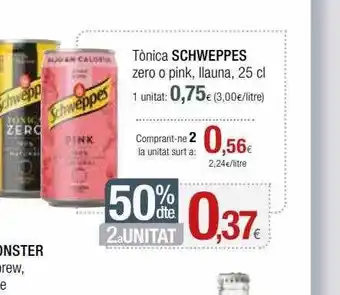 Condis 50% Dte. 2a Unitat Tònica Schweppes Zero O Pink oferta