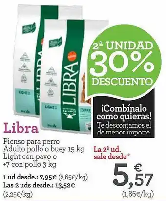 TiendAnimal 2a Unidad 30% Descuento Libra Pienso Para Perro Adulto Pollo O Buey 15 Kg Light Con Pavo O + 7 Con Pollo 3kg oferta