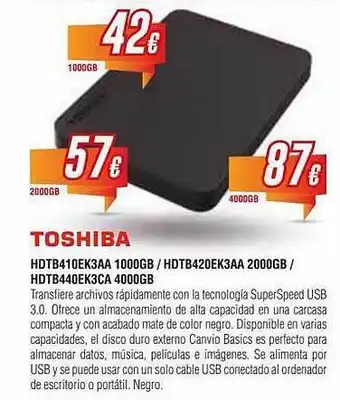 Zbitt Toshiba Hdtb410ek3aa 1000gb Hdtb420ek3aa 2000gb Hdtb440ek3ca 4000gb oferta