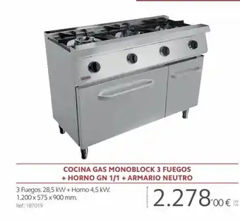 Makro Cocina Gas Monoblock 3 Fuegos + Horno GN 1/1 + Armario Neutro oferta