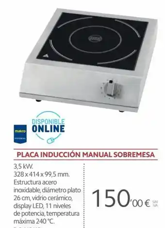 Makro Placa Inducción Manual Sobremesa 3.5 KW 328 x 414 x 995 mm oferta