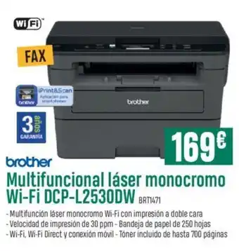 PCBox Brother Multifuncional Láser Monocromo Wi-Fi DCP-L2530DW oferta